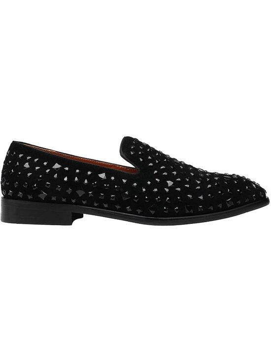 ELANROMAN Men\'s Black Leather Loafers Slip On Wedding Party Dress Shoes